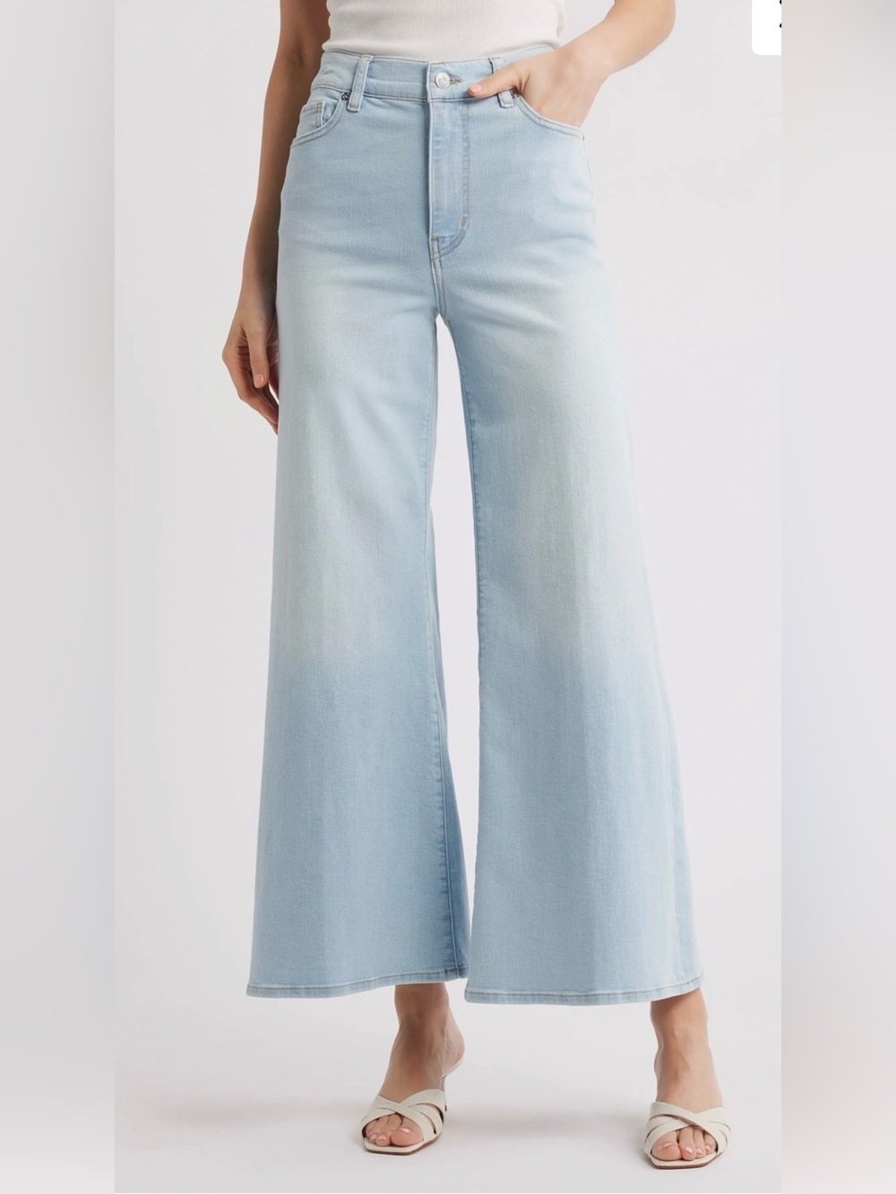 FRAME Le Palazzo Crop Jeans Clarity Light Wash High Rise Wide Leg Flare Size 24